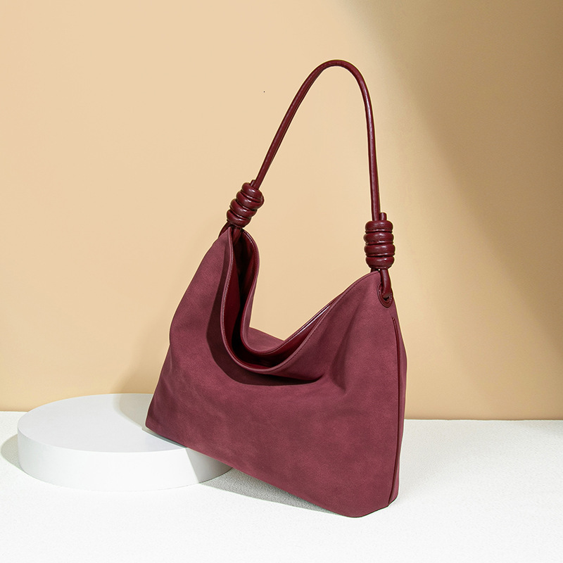 New Red Suede Tote Autumn Winter Single Shoulder Crossbody High-End Luxury Matte Commuter Bucket Bag