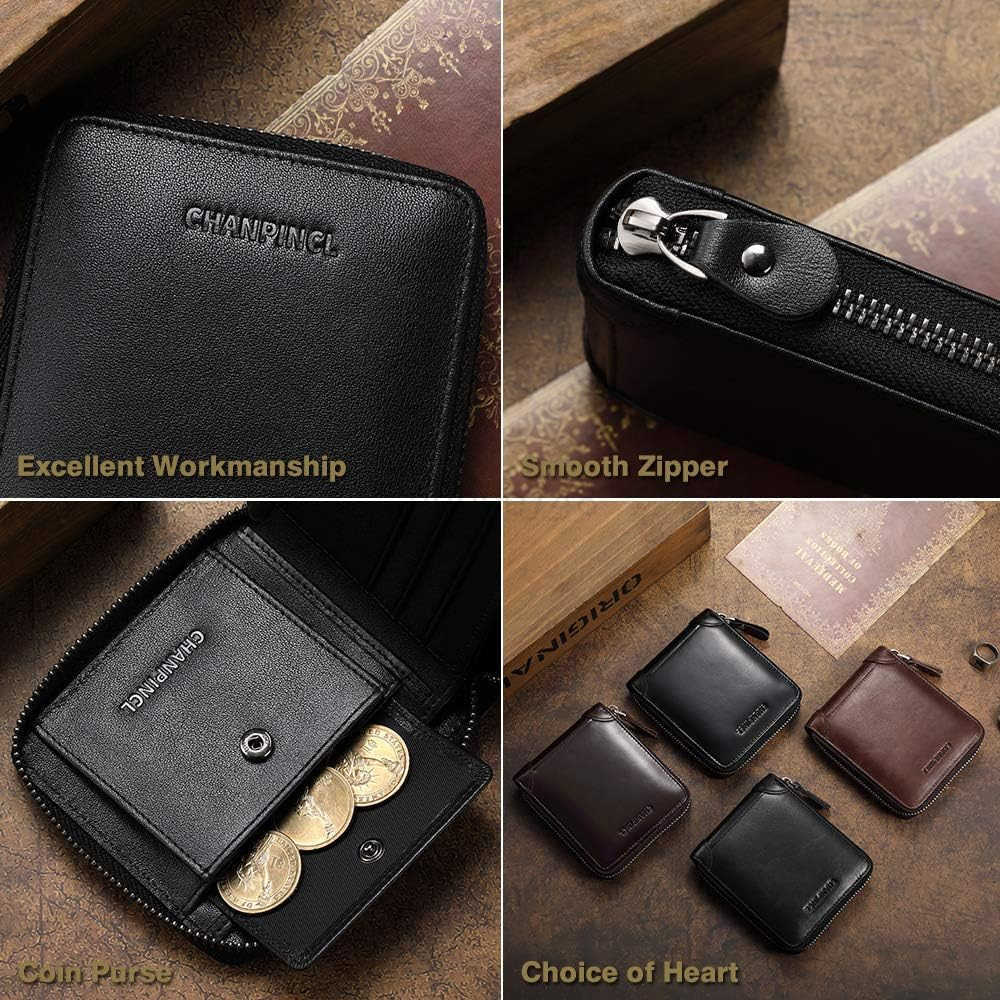 Mens Genuine Leather Zipper Wallet RFID Secure Large Capacity Double Fold Multicard Leather Wallets for Men and coin purseZ250910