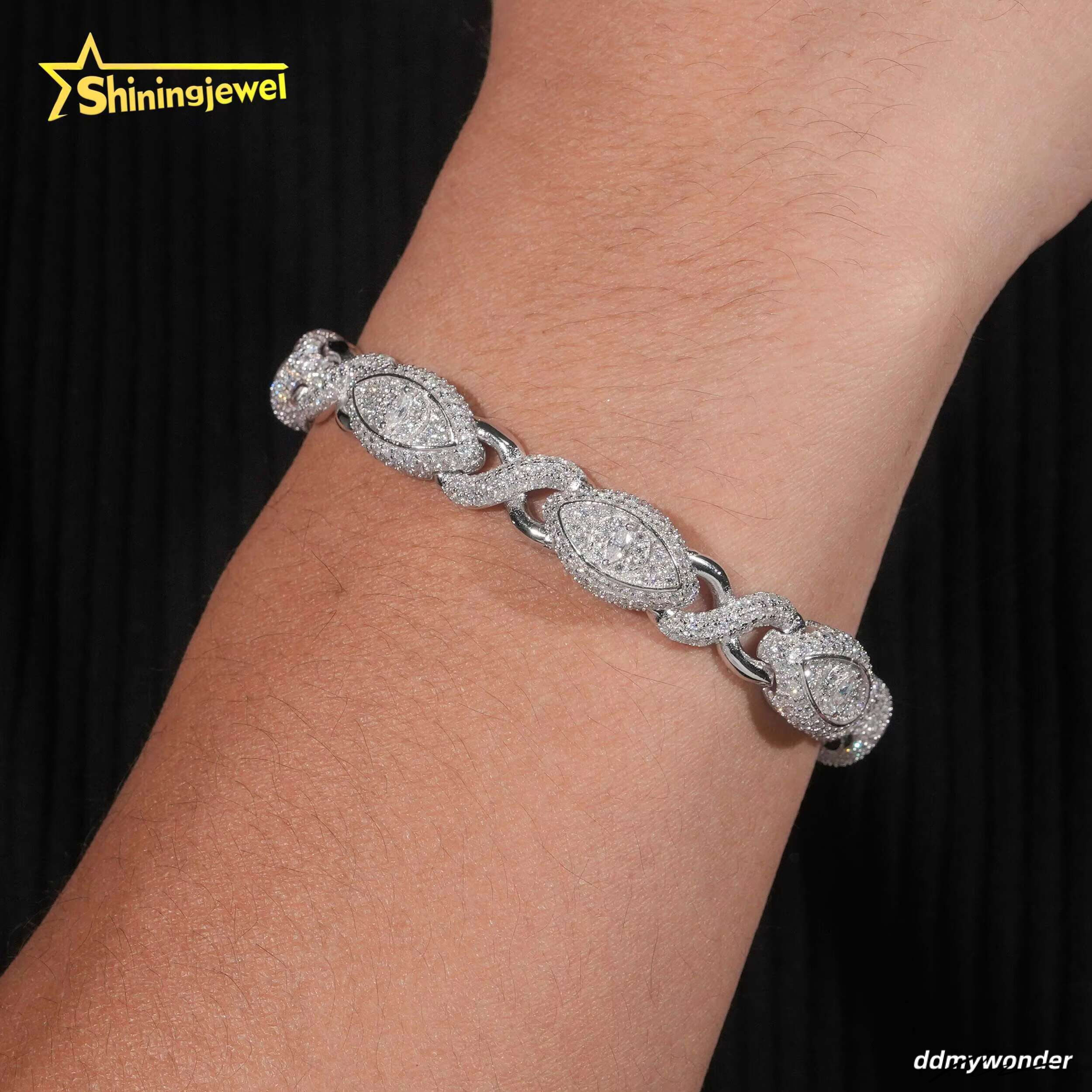 Moissanite Cuff Bracelet For Unisex Fashion Dia Cut Cuban Chain Iced Out Sier Hip Hop Jewelry