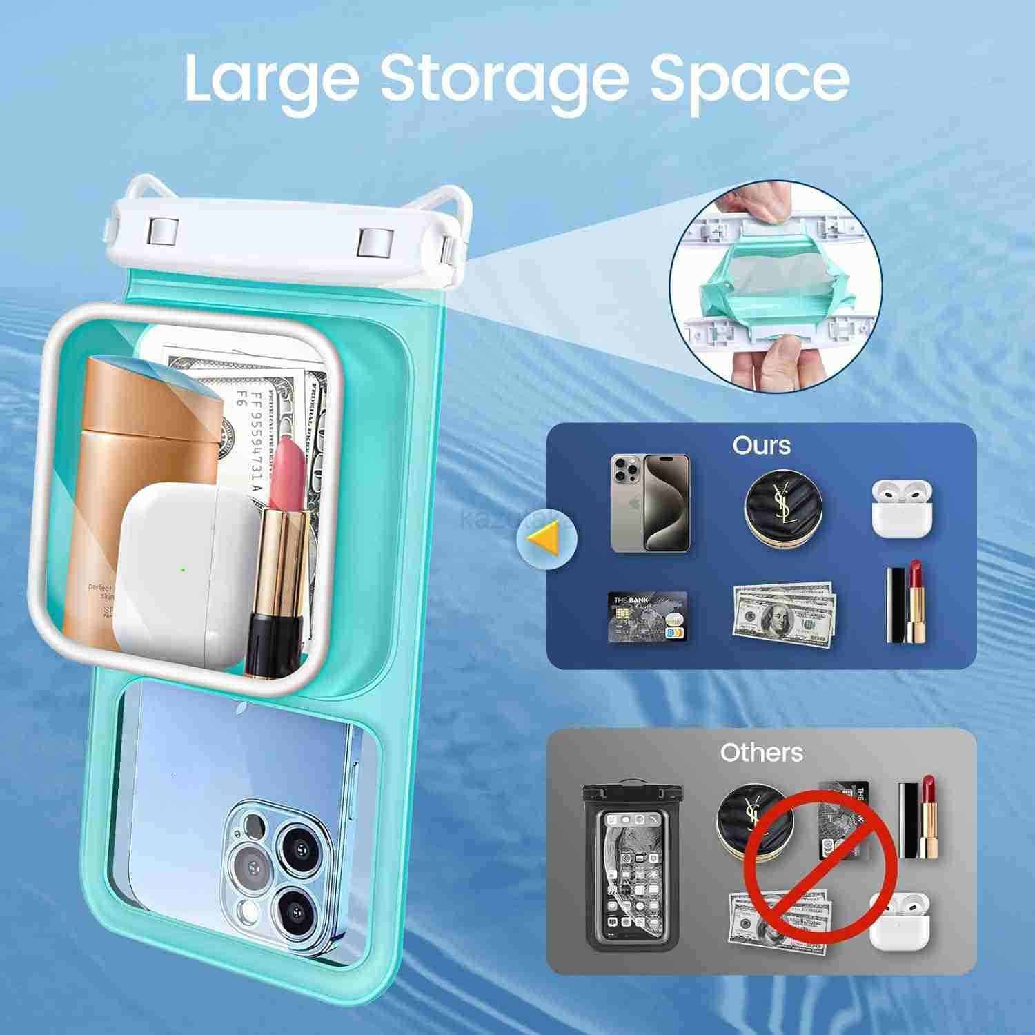2 Pack IPX8 Waterproof Phone Pouch Large Space Cell Phone Pouch Floating Water Proof Phone Case with Lanyard Phone Dry Bag Beach Cruise Ship Essential
