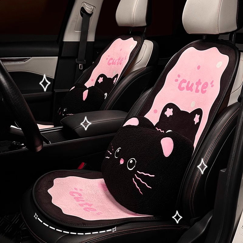Fashion Cartoon Cat Car Seat Cover Cushion Women's Auto Interior Decoration Black Pink Seat Dust Protector Four-season Universal 250910