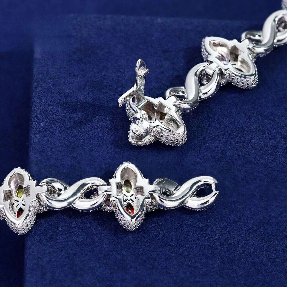 New Style Sier Four Leaf Clover Bangle Wholesale 5A Colored Marquise Moissanite and D VVS Moissanite Charm Bracelet