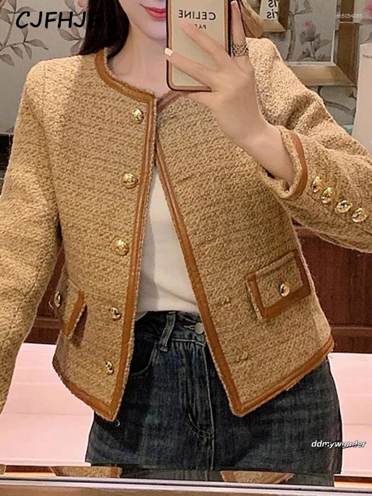 Women's Jackets CJFHJE High Street O-Neck Vintage Women Elgeant Woolen Tweed Brand Jacket Lady Autumn Winter Fashion Suit Coats Female