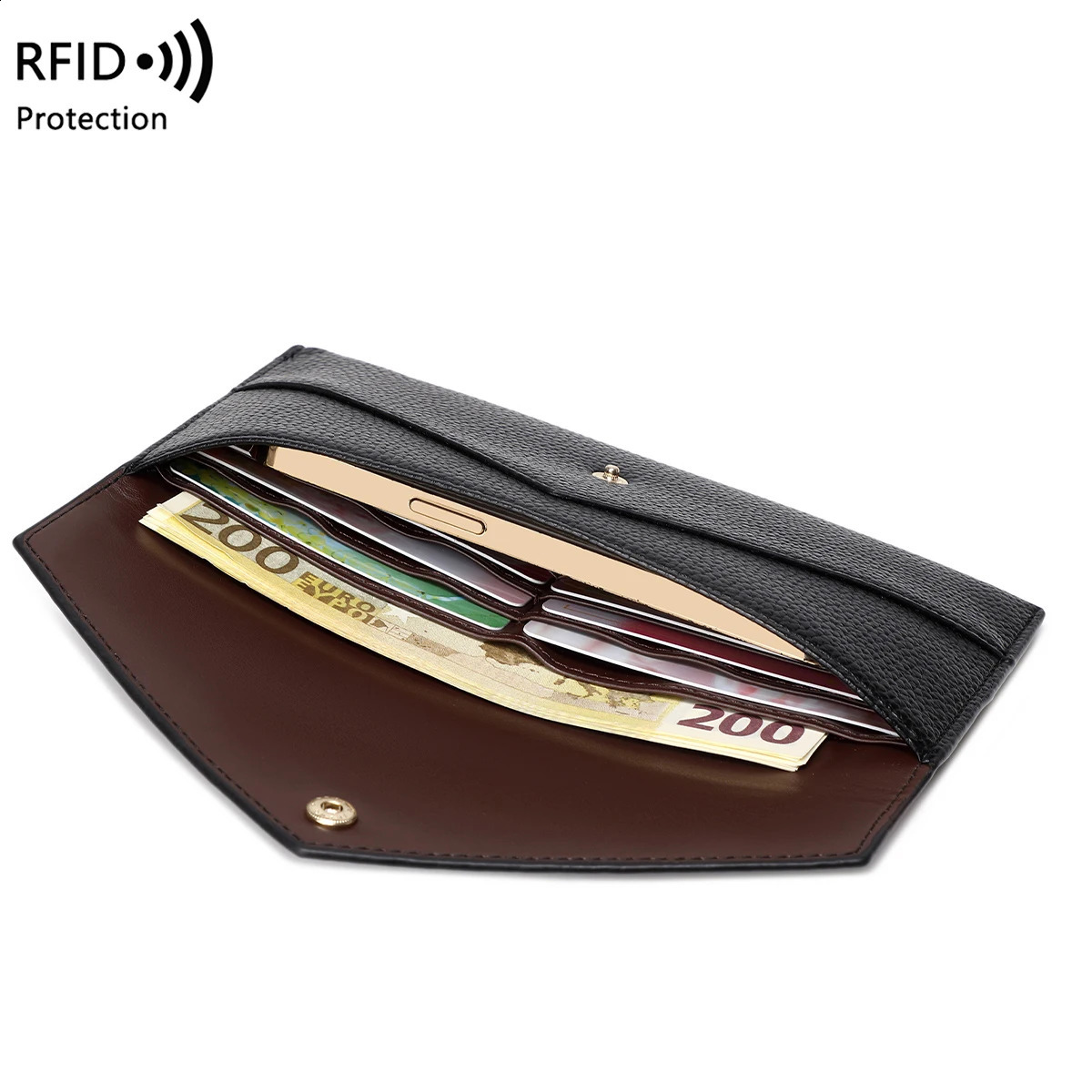 RFID AntiTheft Purse for Women Lychee Print Soft Leather Envelope Long Wallet Ultrathin Portable Simple Hand Bag250906