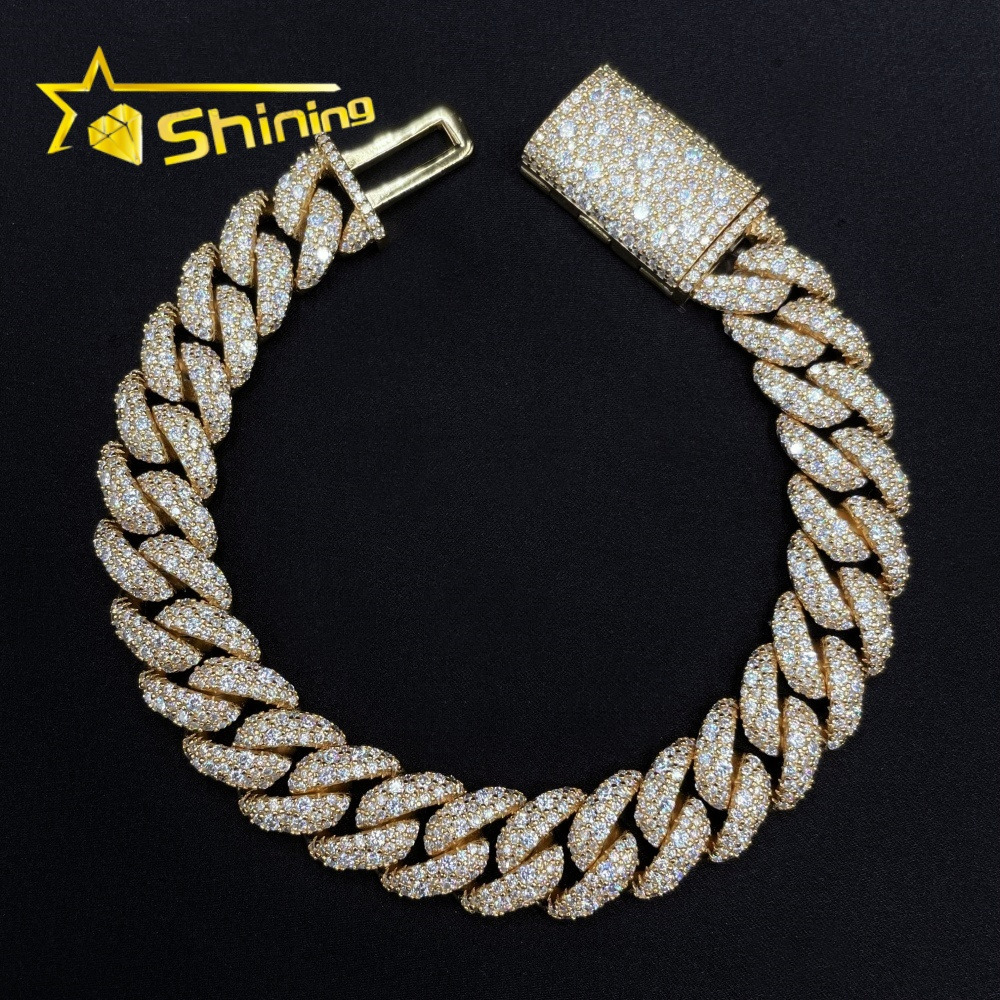 Pass Diamond Tester Hip Hop Jewelry 12mm Solid 925 Silver Box Clasp Mosaic Setting Iced Out Men VVS Moissanite Cuban Bracelet