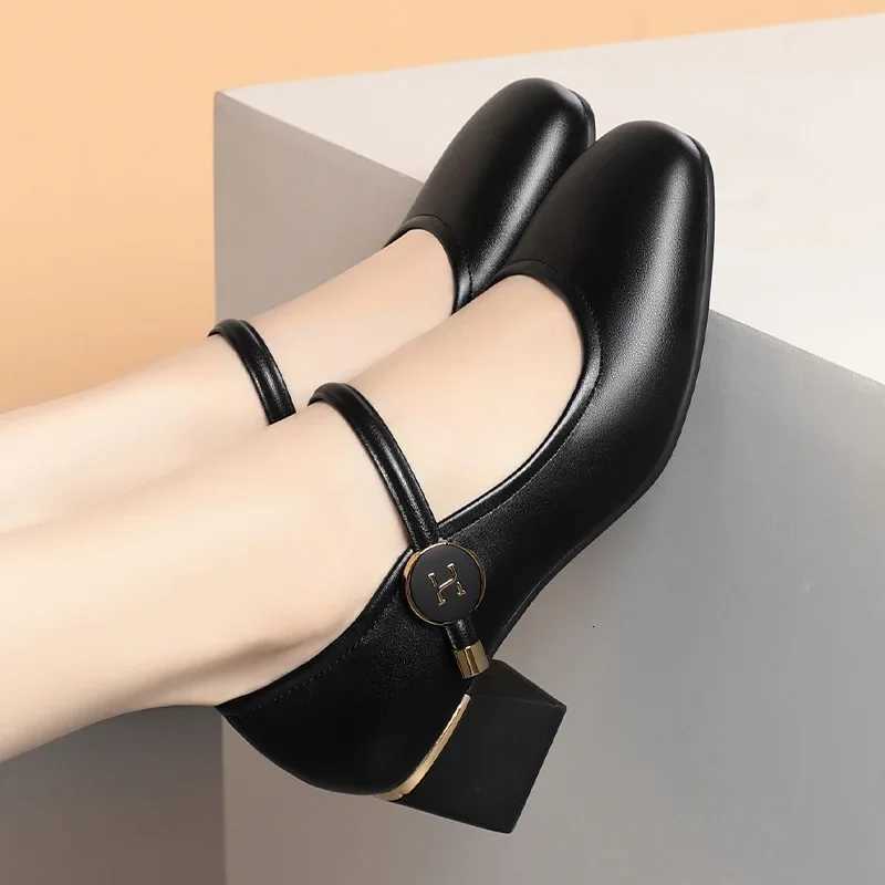 Womens High Heels 2025 Spring Fashion Square Toe Pumps Woman PU Leather Shallow Mouth Mary Jane Womens Shoes Zapatos Mujer W250910