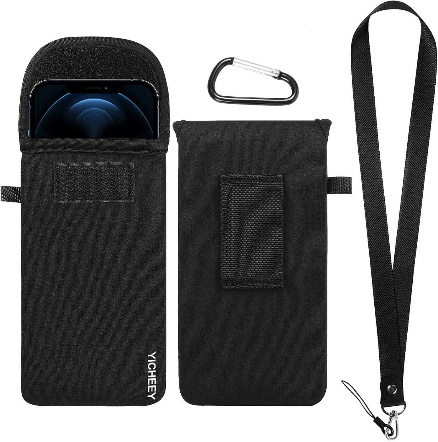 Cell Phone Pouch Neoprene Phone Sleeve w Belt Clip Loop Neck Lanyard Strap Compatible for iPhone 16 Pro Max S25 Ultra S25 S24 FE A16 A35 A55 Oneplus 1