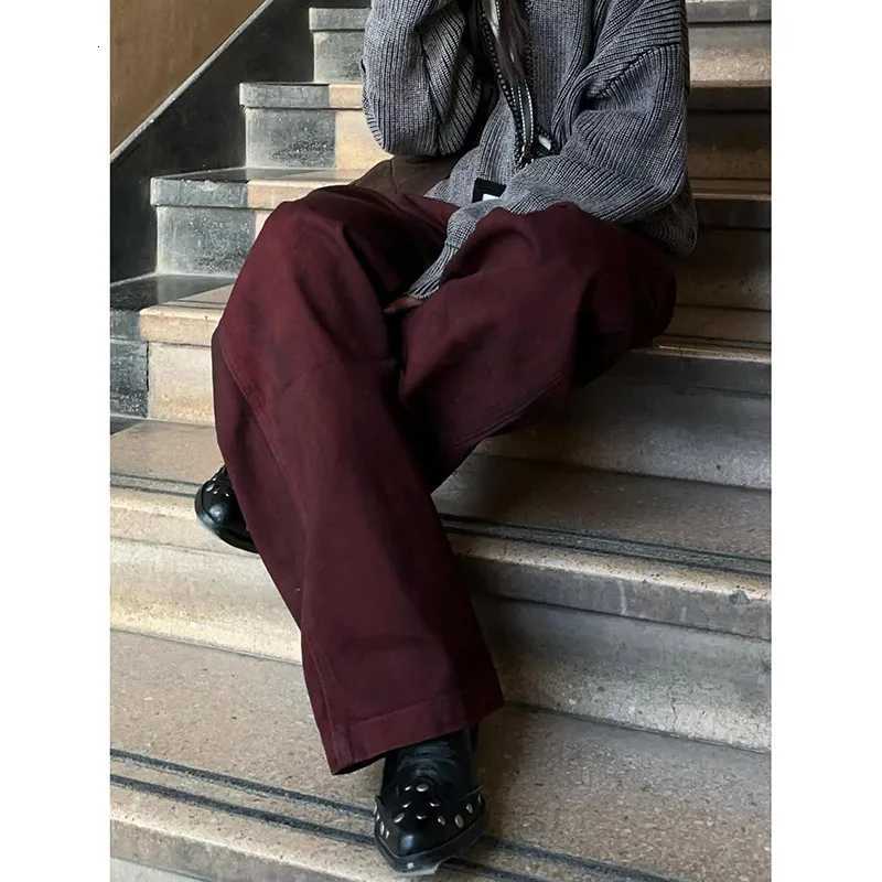 2025 Vintage Women Burgundy Jeans High Waist Y2K Designed American Style Streetwear Denim Pants Casual Female 90S Trousers Z250910