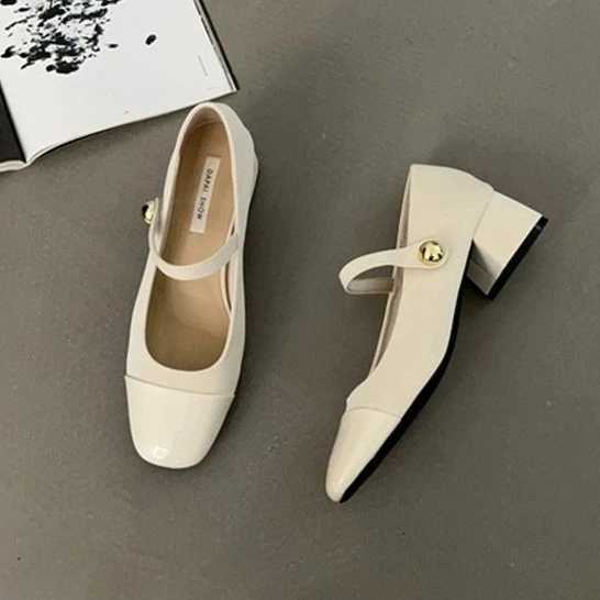 Thick Heel Mary Jane Single Shoes Womens New Spring French Mid Heel Evening Black Square Head Small Leather Shoes W250910