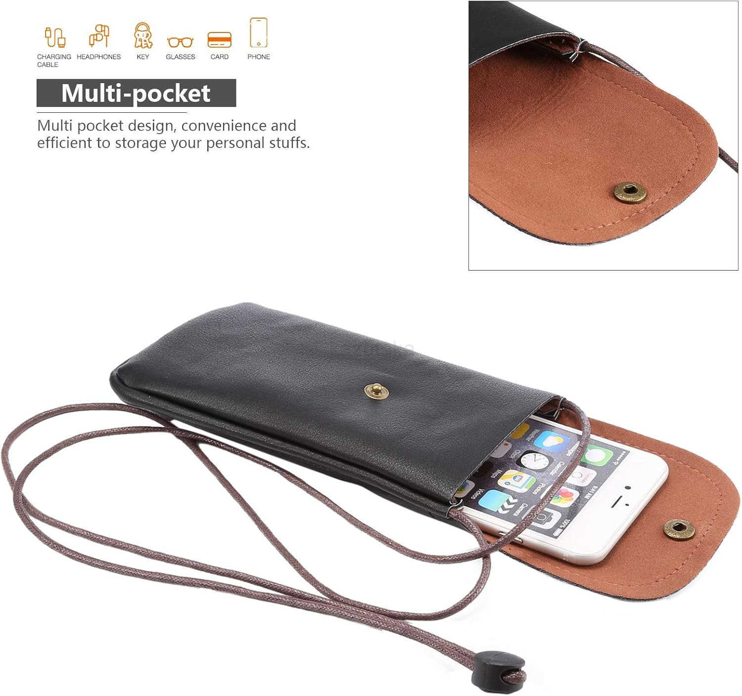 Cell Phone Neck Pouch PU Leather Carrying Bag with CARD Holder Adjustable Strap Small Travel Purse for iPhone 11 XR XS Max SE 8 7 6 Plus S10 S7 Edge A