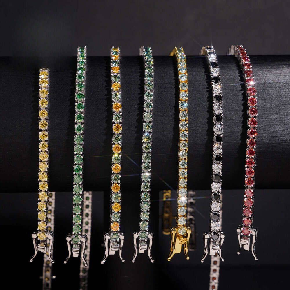 PassTetser 3mm Round Cut Colorful Silicon Stone for Women and Men Sier Tennis Bracelet Hip Hop Jewelry