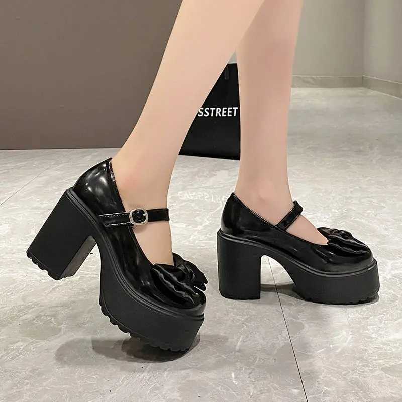White Platform High Heels Women Mary Jane Chunky Heel Shoes Bows Elegant Woman Heeled Pumps Round Toe Shoes Womens Wedding Shoe W250910