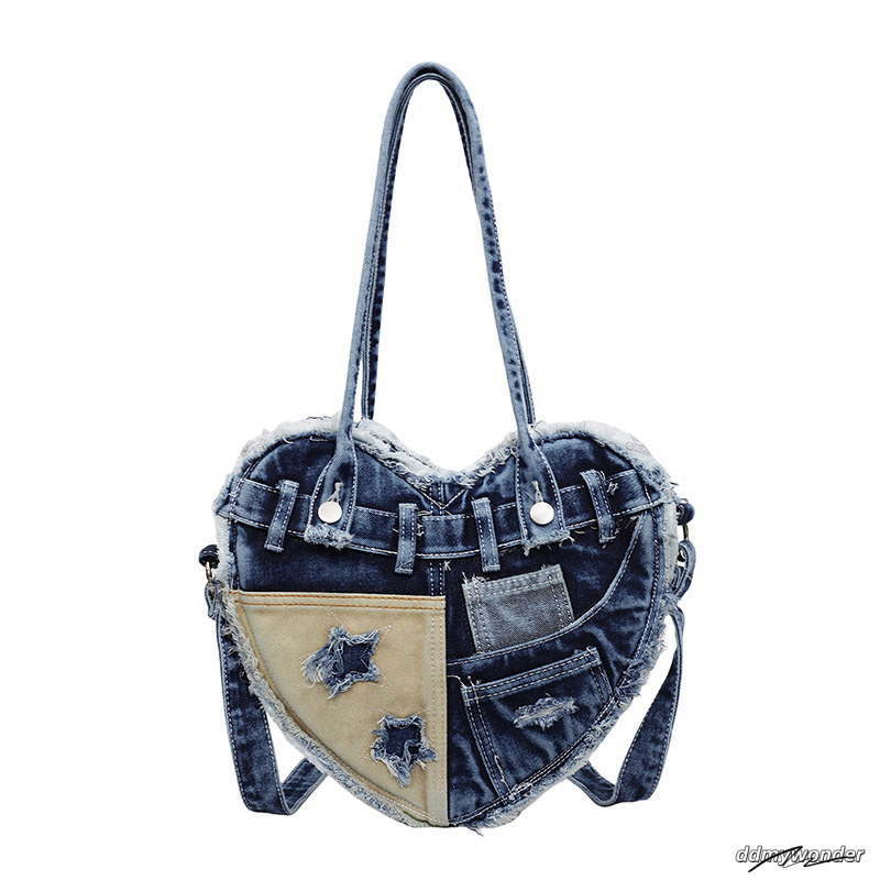 Vintage Women's Fashion Style Love Demin Single Underarm Bag Casual Versatile Cross Shoulder Handbag 250315 ddmywonder ddmywonder ddmywonder