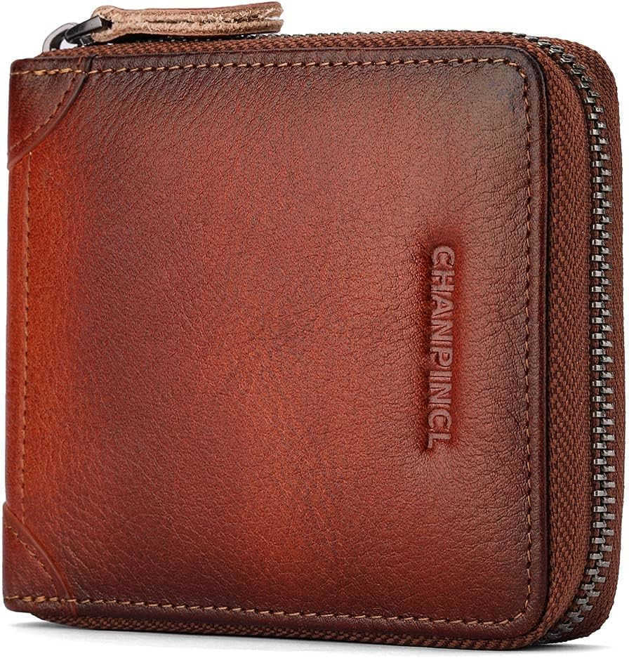 Mens Genuine Leather Zipper Wallet RFID Secure Large Capacity Double Fold Multicard Leather Wallets for Men and coin purseZ250910