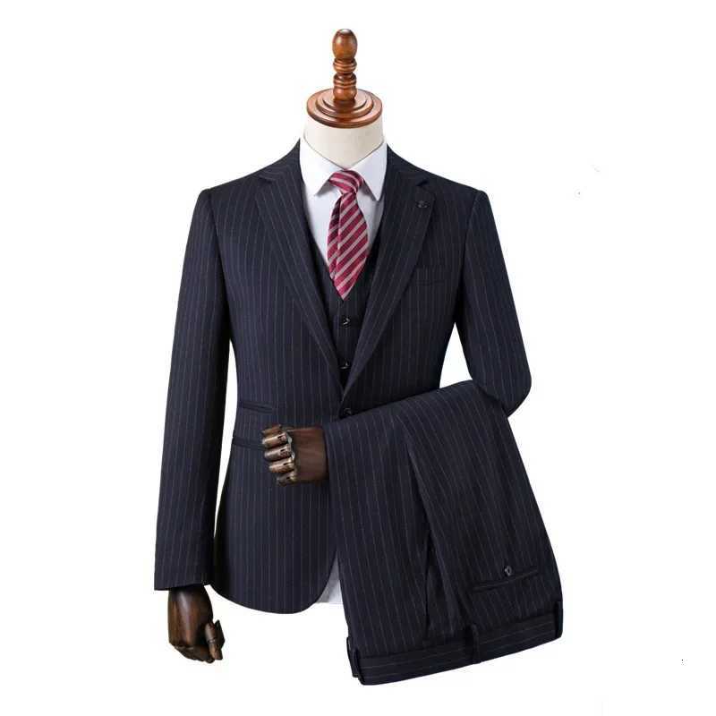 Customized Sizes Premium Suit British Striped for Mens Business Formal Dress Wedding and Groom Slimfit Coat Vest Pants W250910