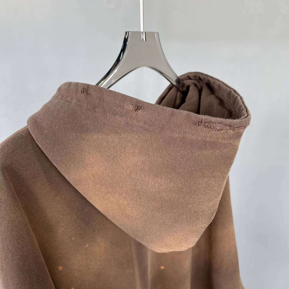 New Winter Blank Distressed Spray-Dyed Casual Washed Streetwear Splash Ink Hoodie for Men
