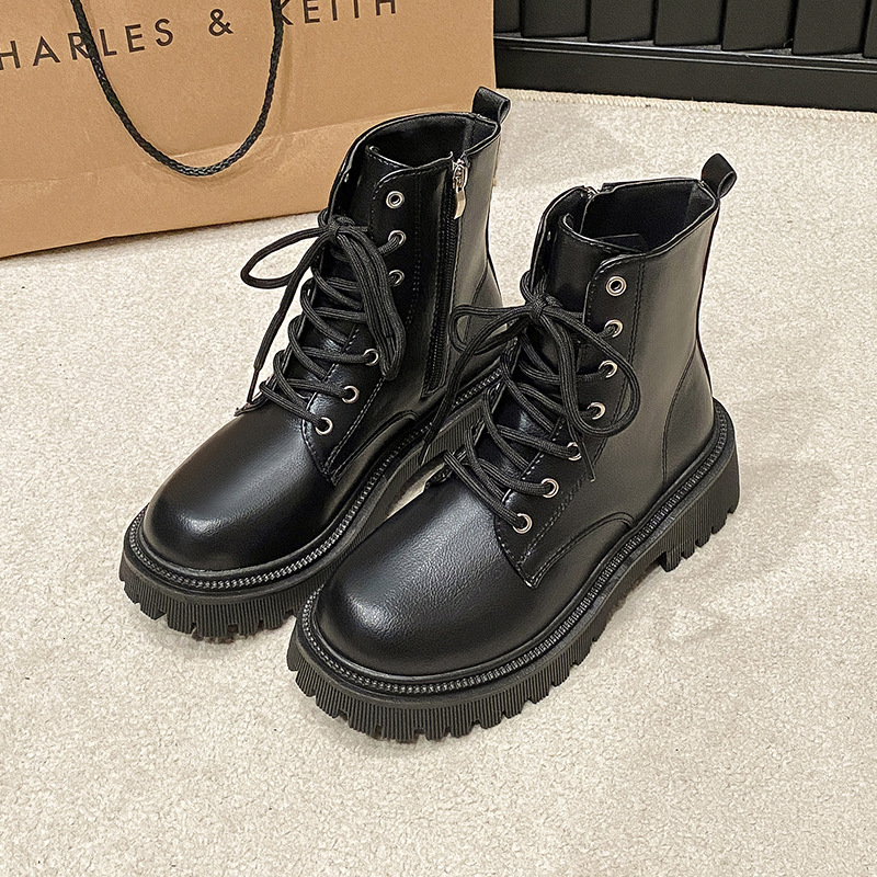 Women's autumn and winter new designer short boots with wool lining retro white short boots thick soled British motorcycle boots