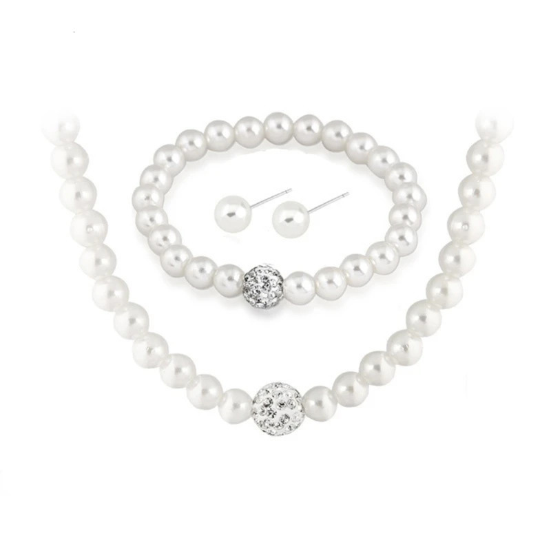 Fashion White Pearl Jewelry Sets y Rhinestone Ball Women Pearls Necklace Earrings Bracelet 250909