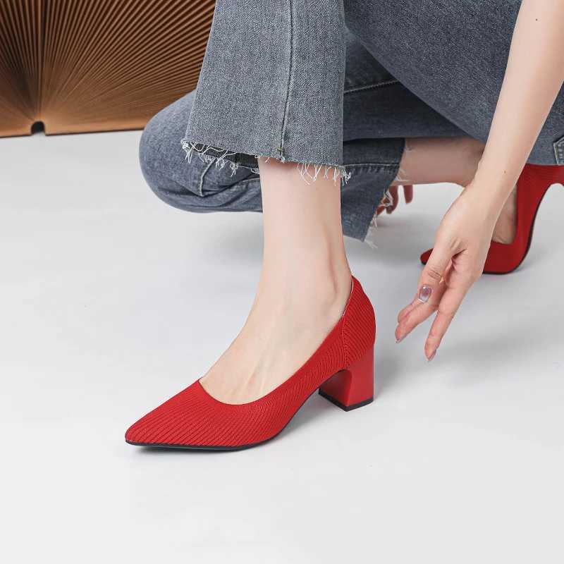 High Heel Womens 2025 Spring and Autumn New Soft Knitted Breathable and Comfortable Shoes W250910