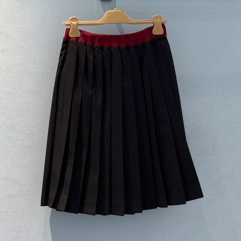 Designer Luxury Elegant Women's Striped Color Block Mid-Length Pleated Skirt Tie Elastic Waist Semi Skirt Classic Clothing Apparel S0926