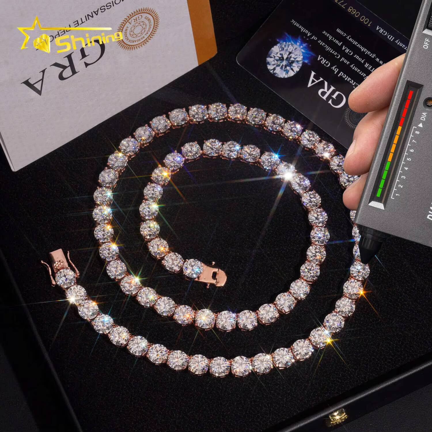 Wholesale Price 8mm Moissanite Tennis Chain S925 Gold Plated Pass Diamond Tester Gra Certificate Moissanite Fine Jewelry
