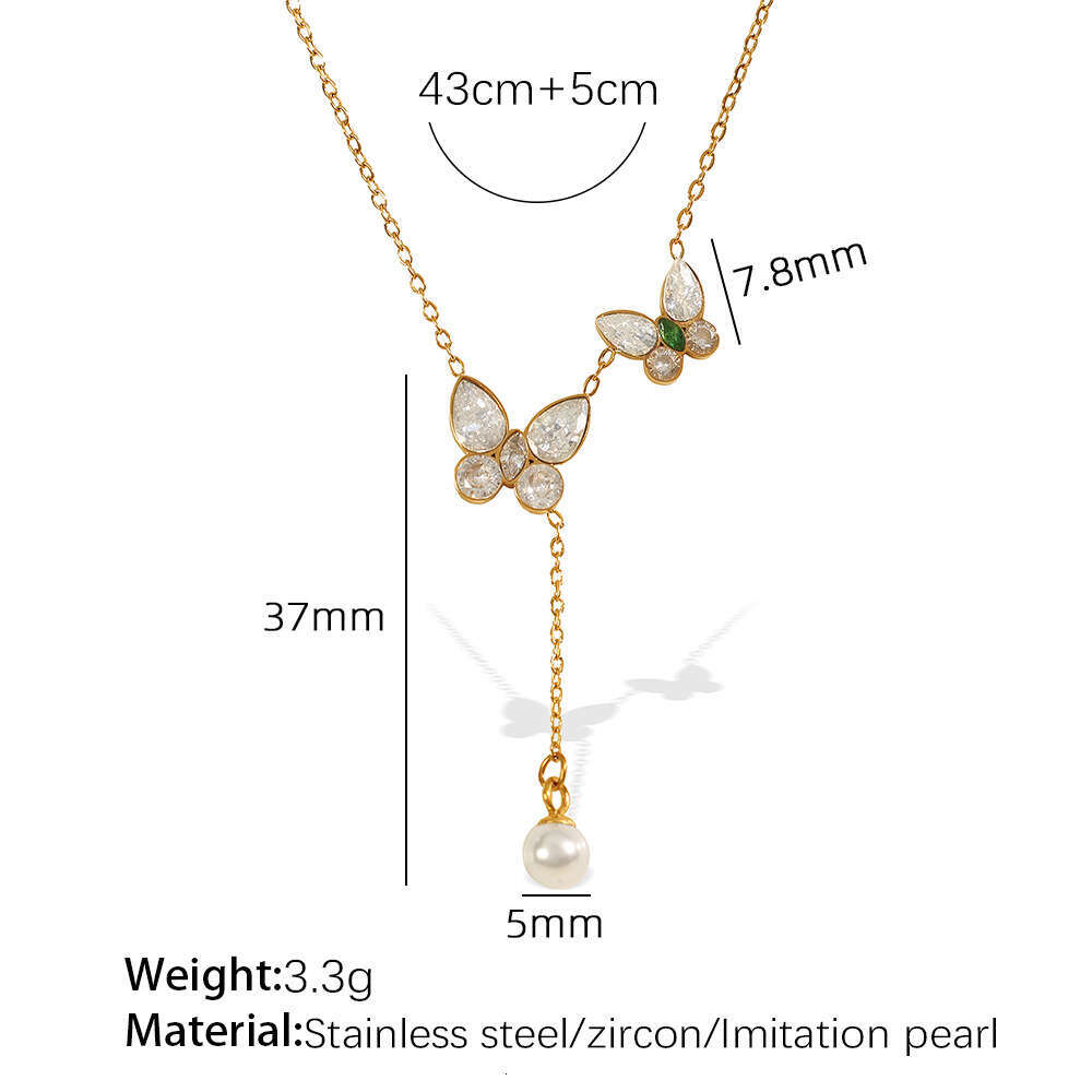 Japanese and Korean INS Necklace for Women Titanium Steel Fashion Commuting Style Butterfly Tassel Pearl Collarbone Chain Versatile Elegant