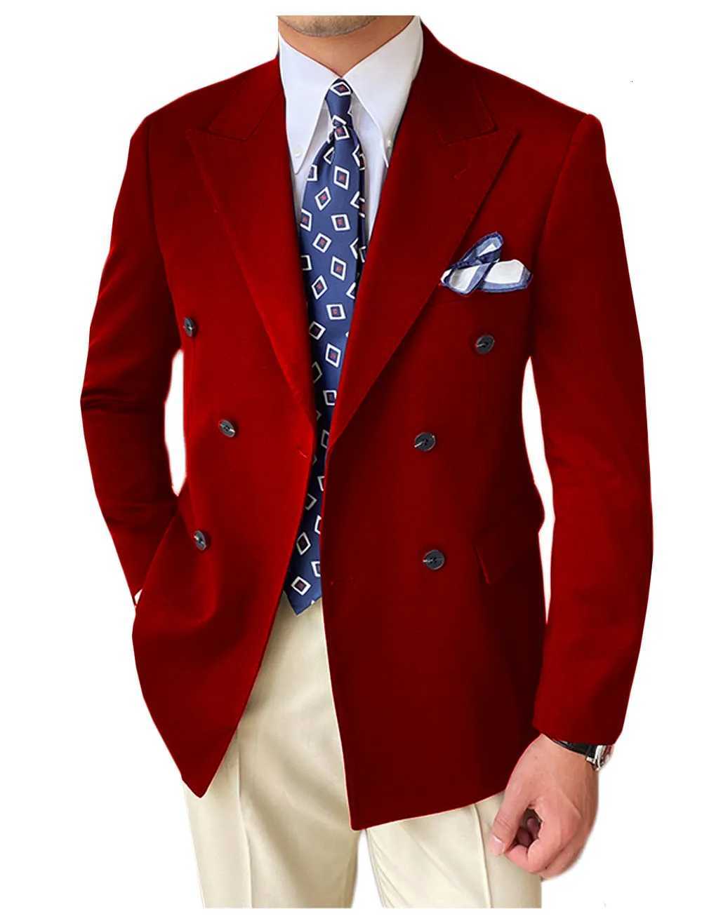 High Quality Brown Mens Suits Double Breasted Bespoke Double Breasted Peaked Lapel Formal Blazer Slim Fit Jacket Piece W250910