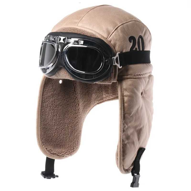 SupSin Men Winter Bomber Hat With Goggles Outdoor Motorcycle Windproof Warm Faux Fur Pilot Earfl Hat Leather Thermal UshankaXJ250910
