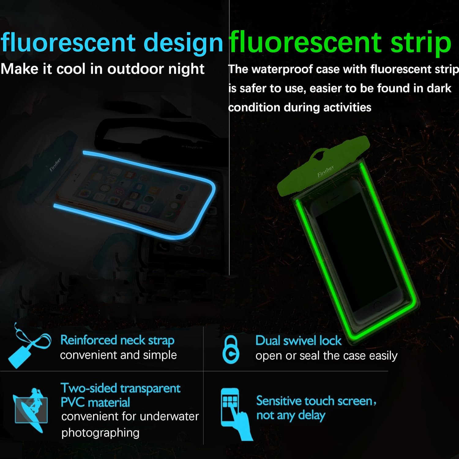 Universal Waterproof Phone Pouch 4 Pack Waterproof Phone Case Dry Bag with Neck Strap Luminous Ornament for Water Games Protect iPhone 16 15 14 13 Pro