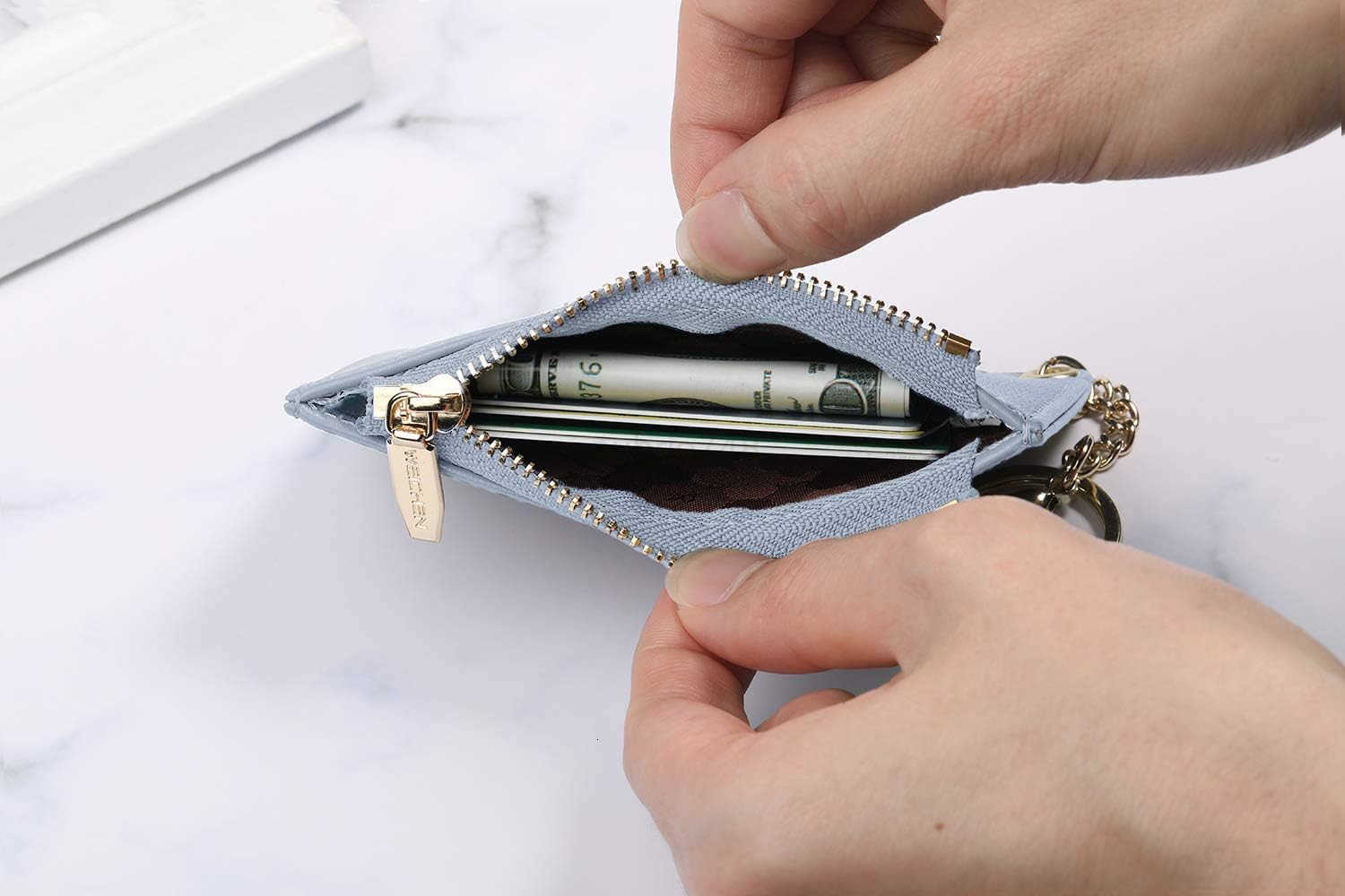 Small Wallets for Women Slim Leather Card Case Holder Wallet Coin Change Purse with KeychainZ250910