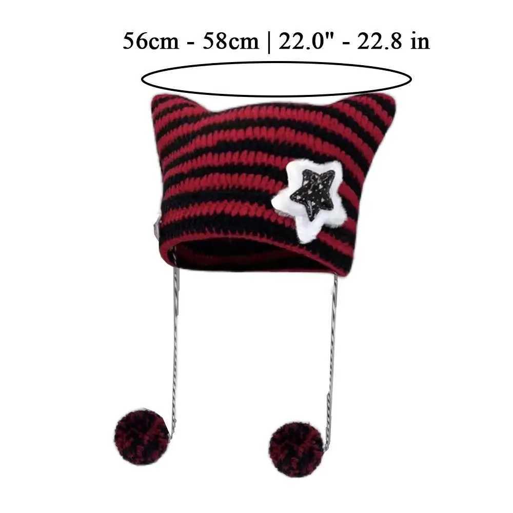 Striped Knitted Wool C Crochet Knitting Hats Cat Ears Pointed Pulr Hat Sweet Star Decor Outdoor Item Fashion Slouchy CXJ250910