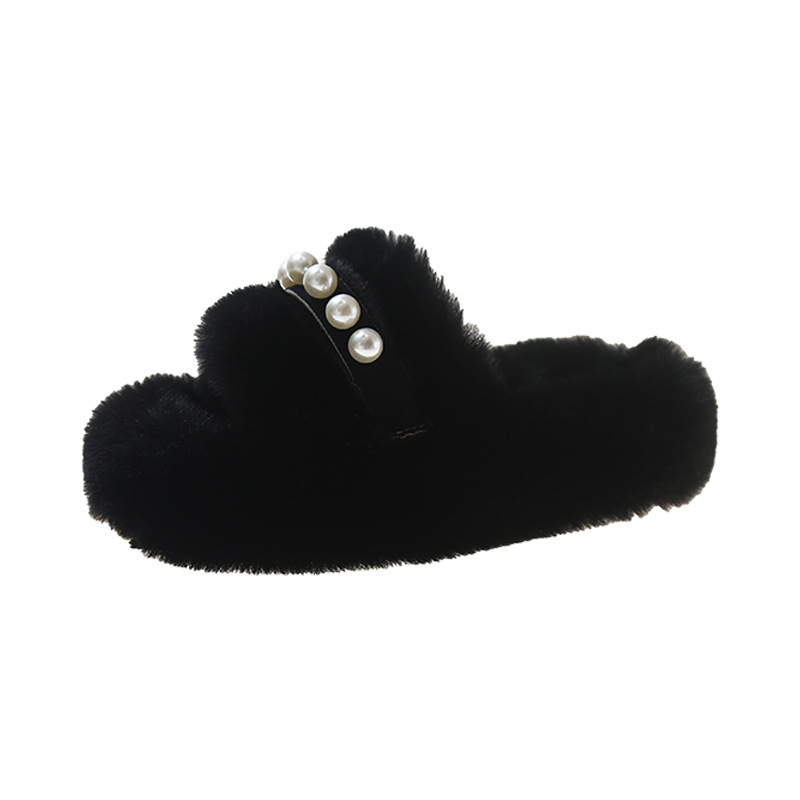 Free shipping Designer Slippers Pearl slippers for womens outdoor wear autumn winter thick soled cotton slippers for home indoor use black