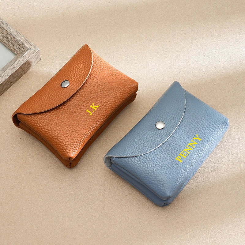 Fashion Leather Coin Purse Custom Name Woman Man Business Zipper Card Wallet Engrave Initials Card Holder Wedding Gift250906