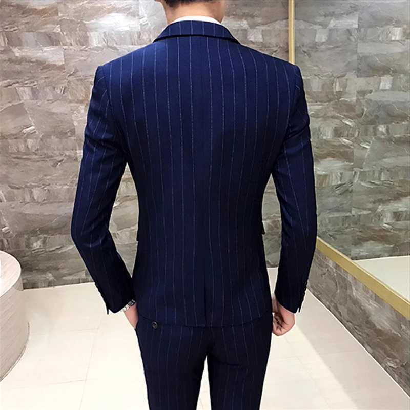 Gray Men Classic StripedChecked Suits Business Office 3 Piece Asian Size Slim Fit Men Dress Jacket Pants with Vest S4XL W250910