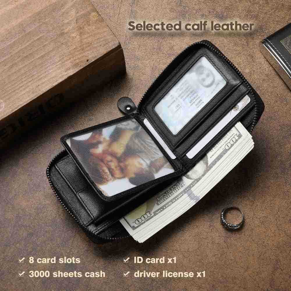 Mens Genuine Leather Zipper Wallet RFID Secure Large Capacity Double Fold Multicard Leather Wallets for Men and coin purseZ250910