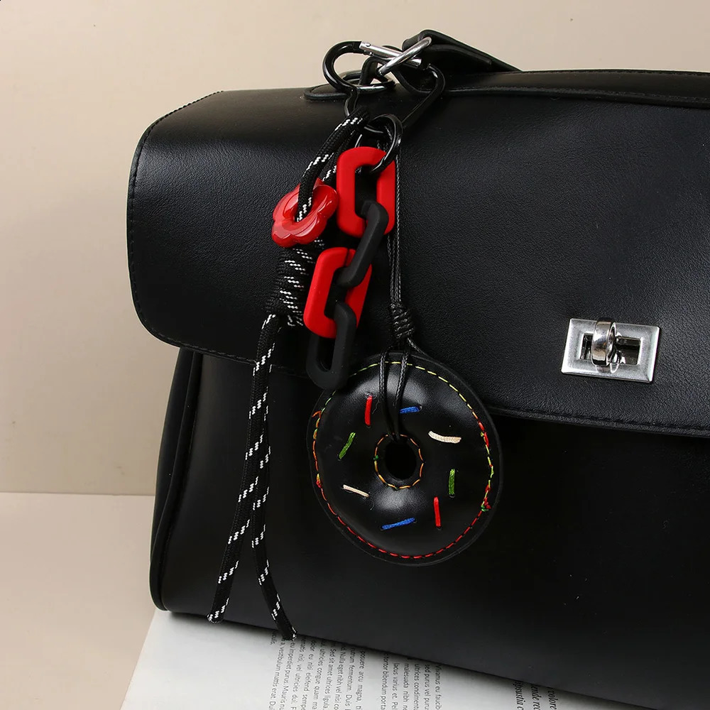 INS Style PU Leather Donut Pendant Keychain Creativity Colorful Chain Wope Rope Bag Hanging Piece Fashion Accessorie 222