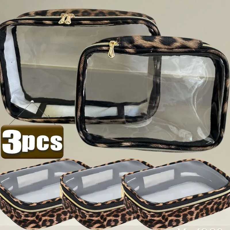 13pcs Leopard Print Transparent Makeup Bags Waterproof Large Capacity Travel Cosmetic Organizer Zipper Clear Portable Wash BagXJ250910