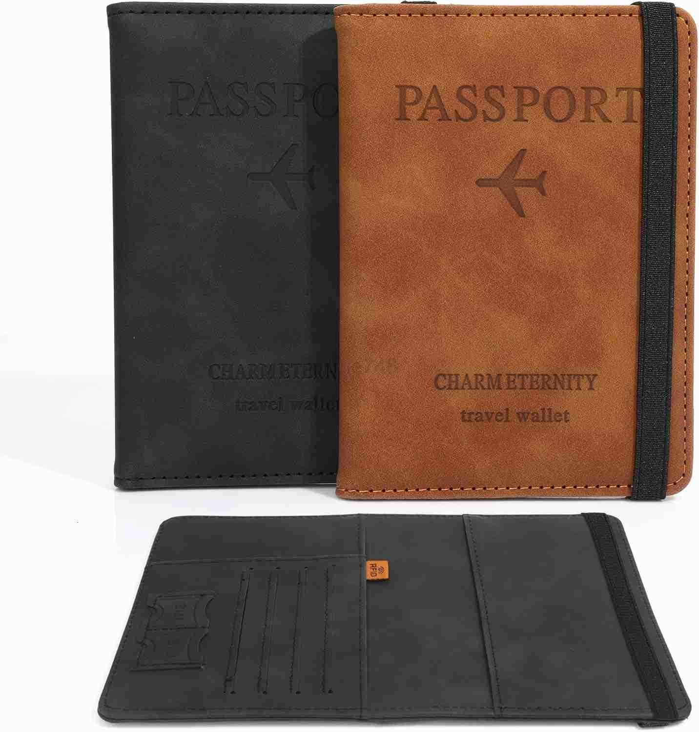 Passport Holder for Travel 2 Pack Passport Wallet PU Leather Passport Cover Case RFID Blocking Passport Book with Card Holder Travel Must Haves Travel