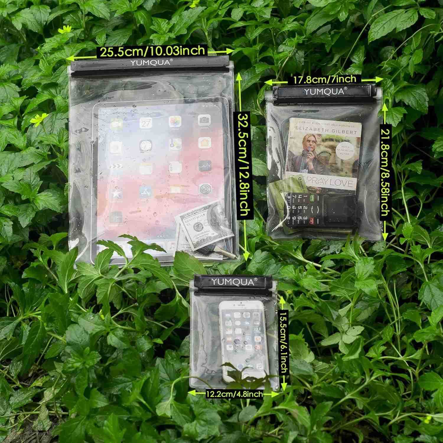 Clear Waterproof Bags 5 Pack Set Watertight Pouch Holder for Document Map Camera Mobile Phone Car Key fits Kayaking Boating Hiking Water Sports Z25091
