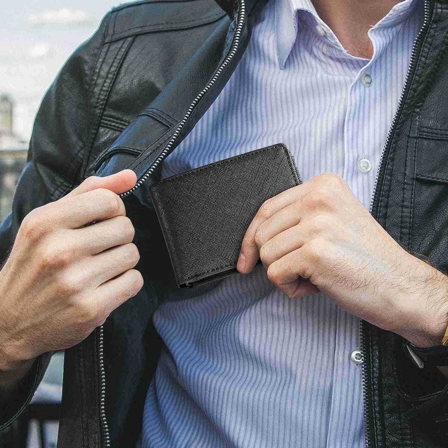 Slim Wallet for Men Minimalist Leather ID Window Front Pocket Bifold WalletZ250910