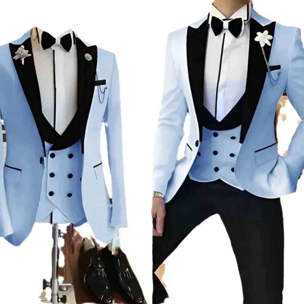 Slim Fit white Men Suits 3 Piece Groom Tuxedos for Wedding Groomsmen Italian Style Suit Jacket with Double Breasted Vest Pants W250910