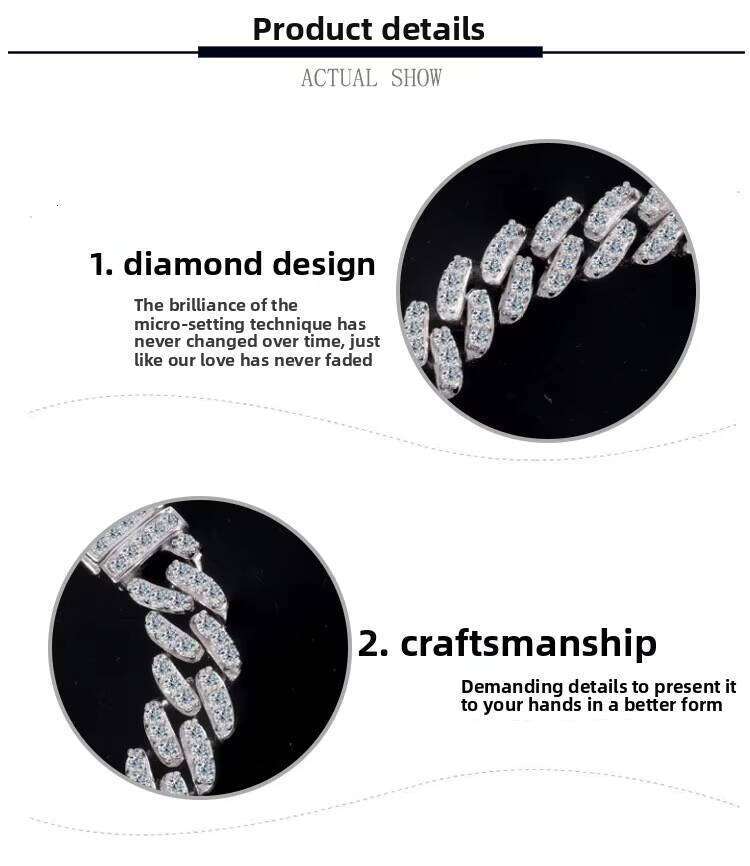 S Sterling Sier Moissanite Cuban Bracelet Solid Full Dia Hip-Hop Style Unisex Trendy Suitable for Both Men and Women