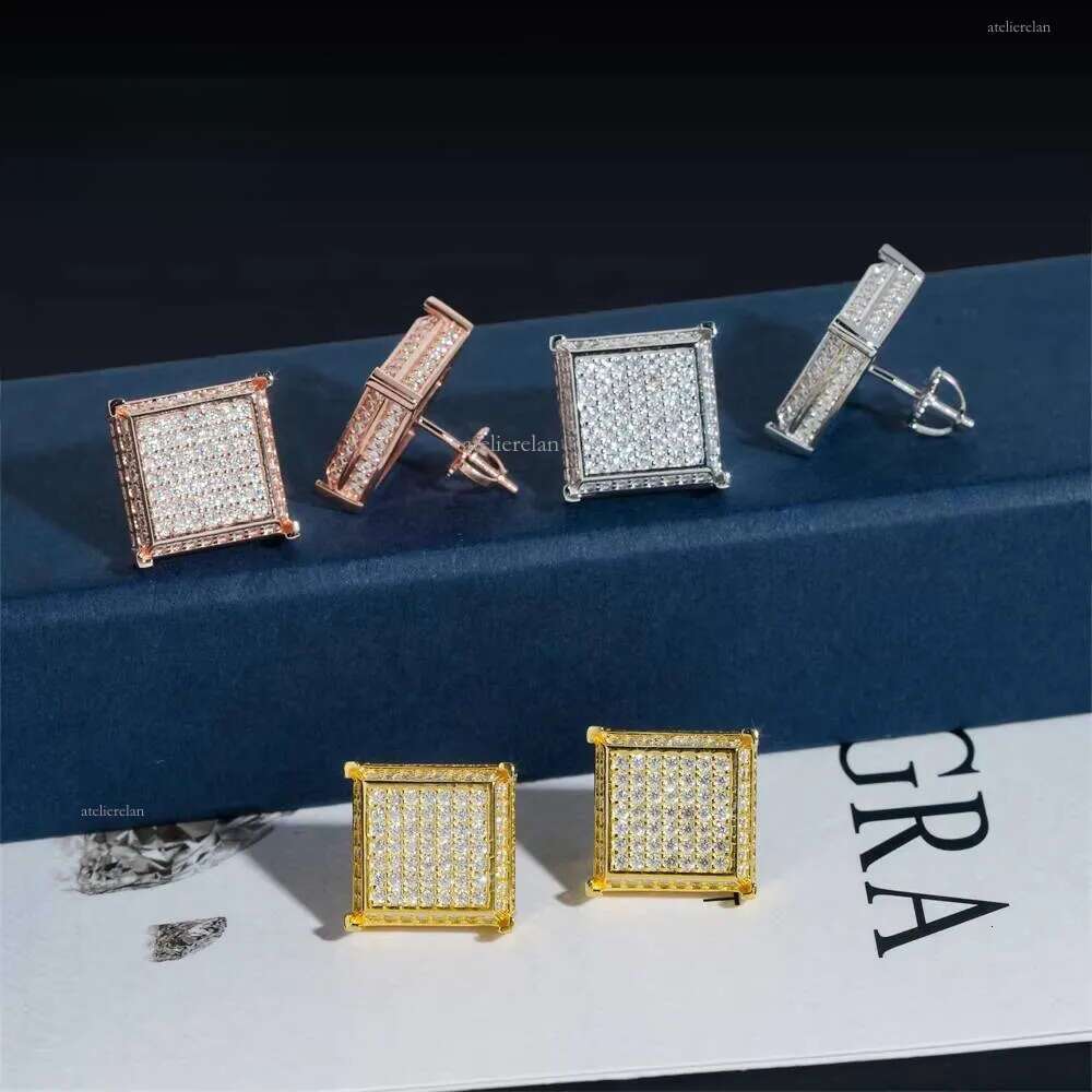 Big Square Shape Full Iced Out Hip Hop GRA Certertificate Sterling Sier Men Moissanite Earrings