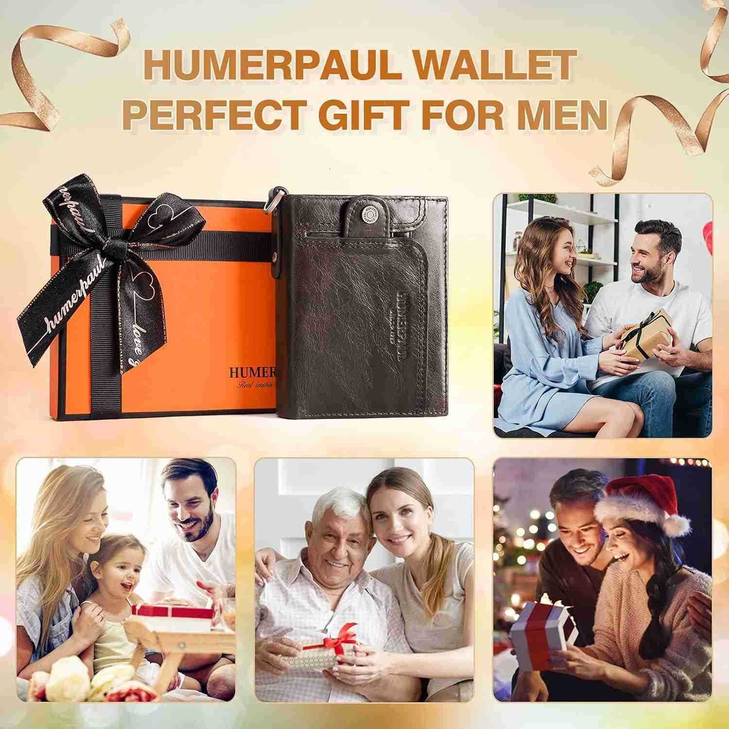 Chain Wallet for Men Genuine Leather Bifold Wallets Rfid Blocking Men Purse with Zipper Coin Pocket CoffeeZ250910