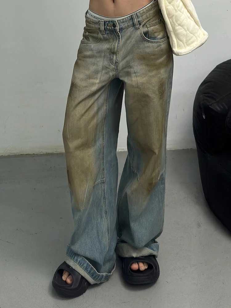ReddaChic Vintage Wash Dirty Baggy Jeans Women Do Old Whiskers Unisex Casual High Waist Loose Wide Leg Pants Hip Hop Streetwear Z250910