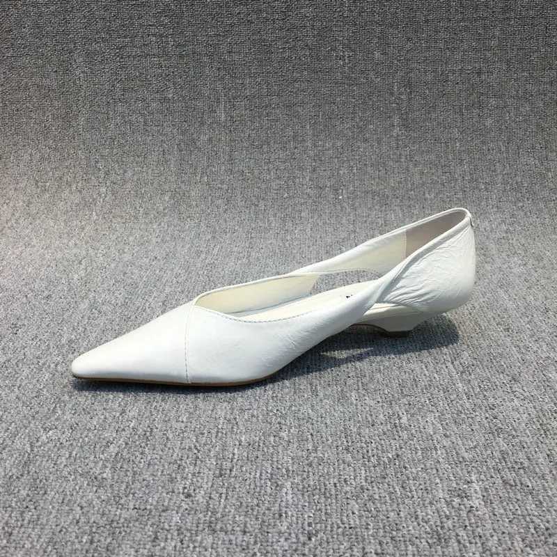 European and American Minimalist Womens Shoes 2024 New Design Sense Slim Heel Shallow Mouth Pointed Hollow Womens Single Shoes W250910