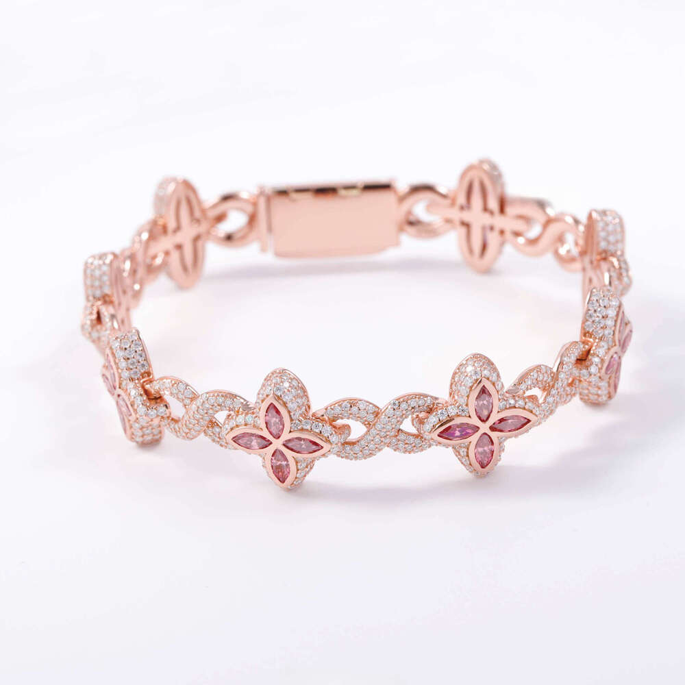 Charm Colorful Marquise Eye Moissanite Four Leaf Clover Sier Cuban Chain Mens Women Jewelry Bracelet Bangles