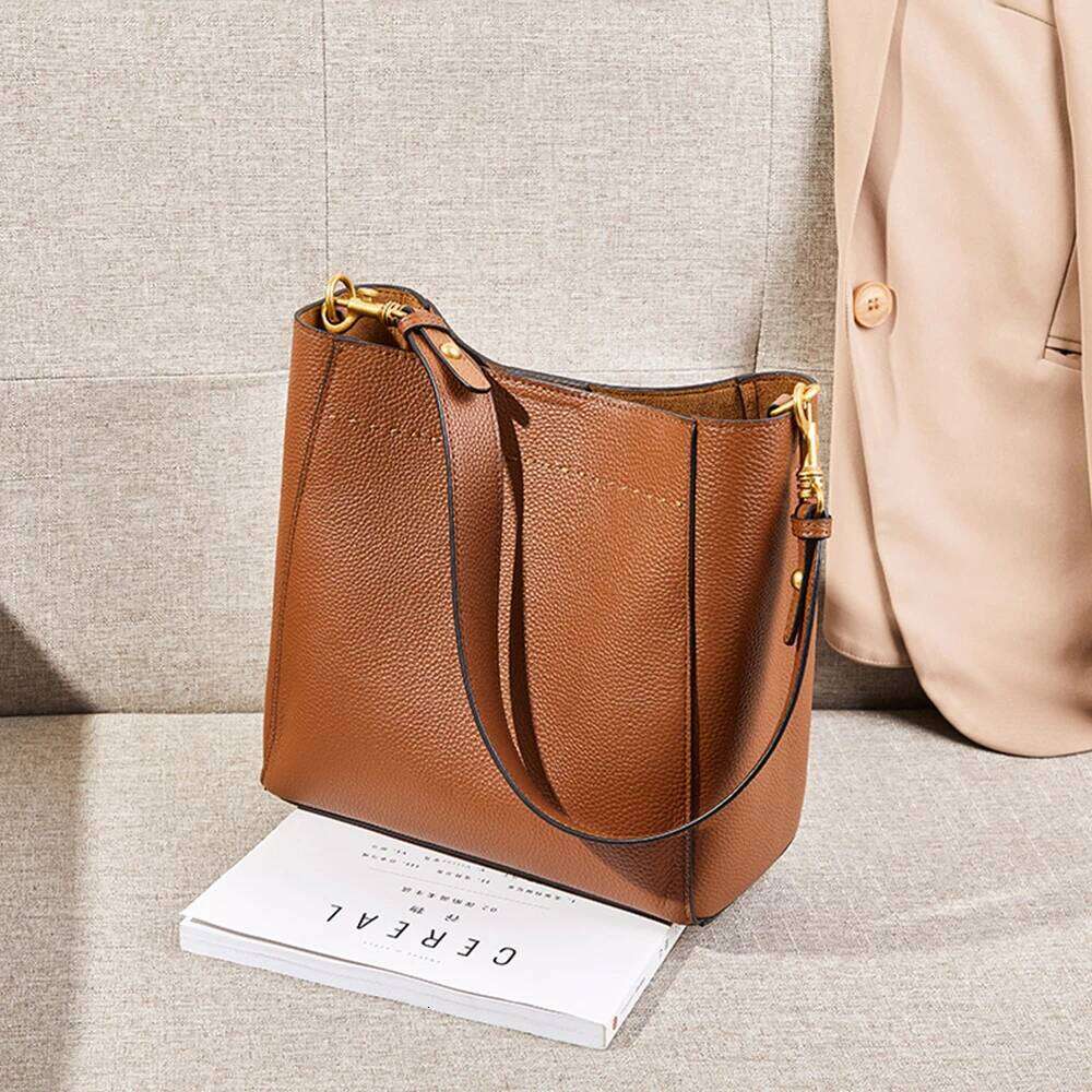 Zency New Genuine Leather Casual Shopper Shoulder Bag Commuter Large Bucket Handbag Simple High Quality Women Tote Underarm Bags