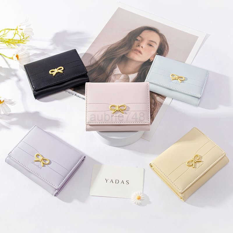 Cute Wallet Coquette Bow Small Wallet Trifolded Aesthetic Bifold RFID Blocking Card Holder Leather Mini Short Coin Purse with ID Window for Women Girl