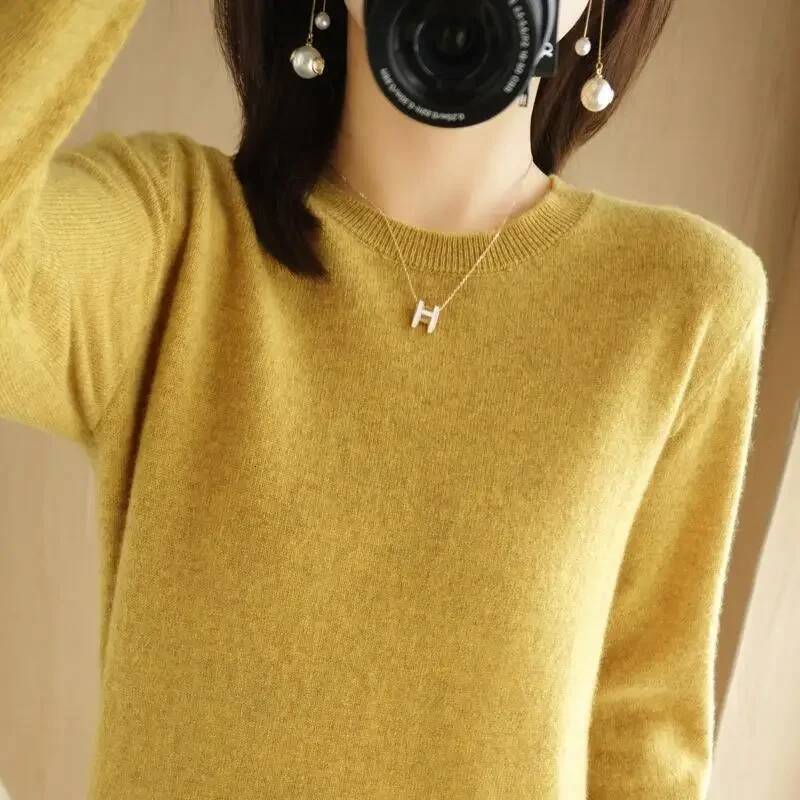 2025 Women Spring Autumn Long Sleeve O-neck Pullovers Warm Bottoming Shirts Korean Fashion Sweater Knitwear Soft Jumpers dongdumaoyi